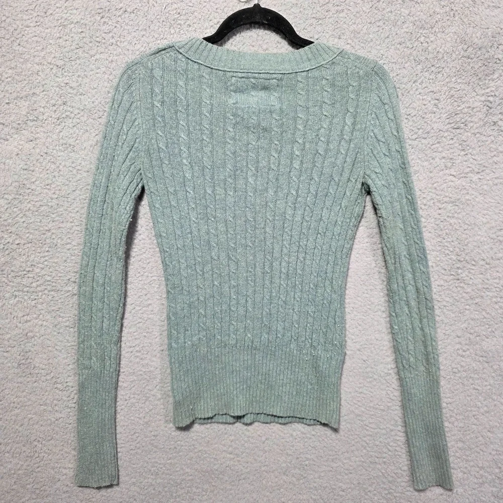 American Eagle Vintage Y2K Cable Knit Wool Blend V Neck Green Sweater‎ Small 90s